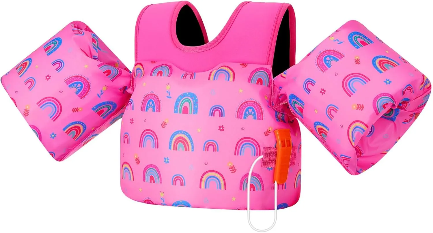MoKo Toddler Swim Vest for Kids, Swim Arm Floaties 13-70lbs Cartoon Swimming Water Wings Pool Float Vests Sleeves Shoulder Straps Arm Band for Children Learn to Swim