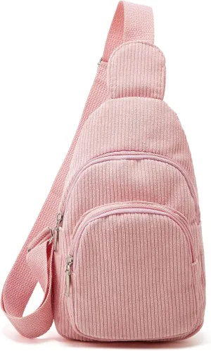 Molodo Sling Bag for Women - Corduroy Sling Backpack - Pink - One Size - Sports, Vintage Style - Running, Travelling, Cycling