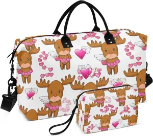 Moose Heart Garland White Sports Gym Bag for Women Men Travel Duffel Bag Weekend Overnight Carry on Bag with Toiletry Bag Workout Dance Bag for Plane Hospital Swimming Yoga Workout