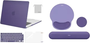 MOSISO Circle Curved Wrist Rest Support for Mouse Pad&Keyboard Set& Compatible with MacBook Pro 14 inch Case 2024-2021 M3 M2 M1, Case&Keyboard Cover&Screen Protector&Storage Bag, Imperial Purple