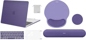 MOSISO Circle Curved Wrist Rest Support for Mouse Pad&Keyboard Set&Compatible with MacBook Pro 13 inch Case M2 2024-2016 M1, Case&Keyboard Cover&Screen Protector&Storage Bag, Imperial Purple