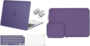 MOSISO Compatible with MacBook Air 13 inch Case 2024 2023 2022 M3 A3113 M2 A2681 Touch ID, Plastic Hard Shell&Keyboard Cover&Screen Film&Type C Adapter&Neoprene Bag, Imperial Purple&Grape Purple