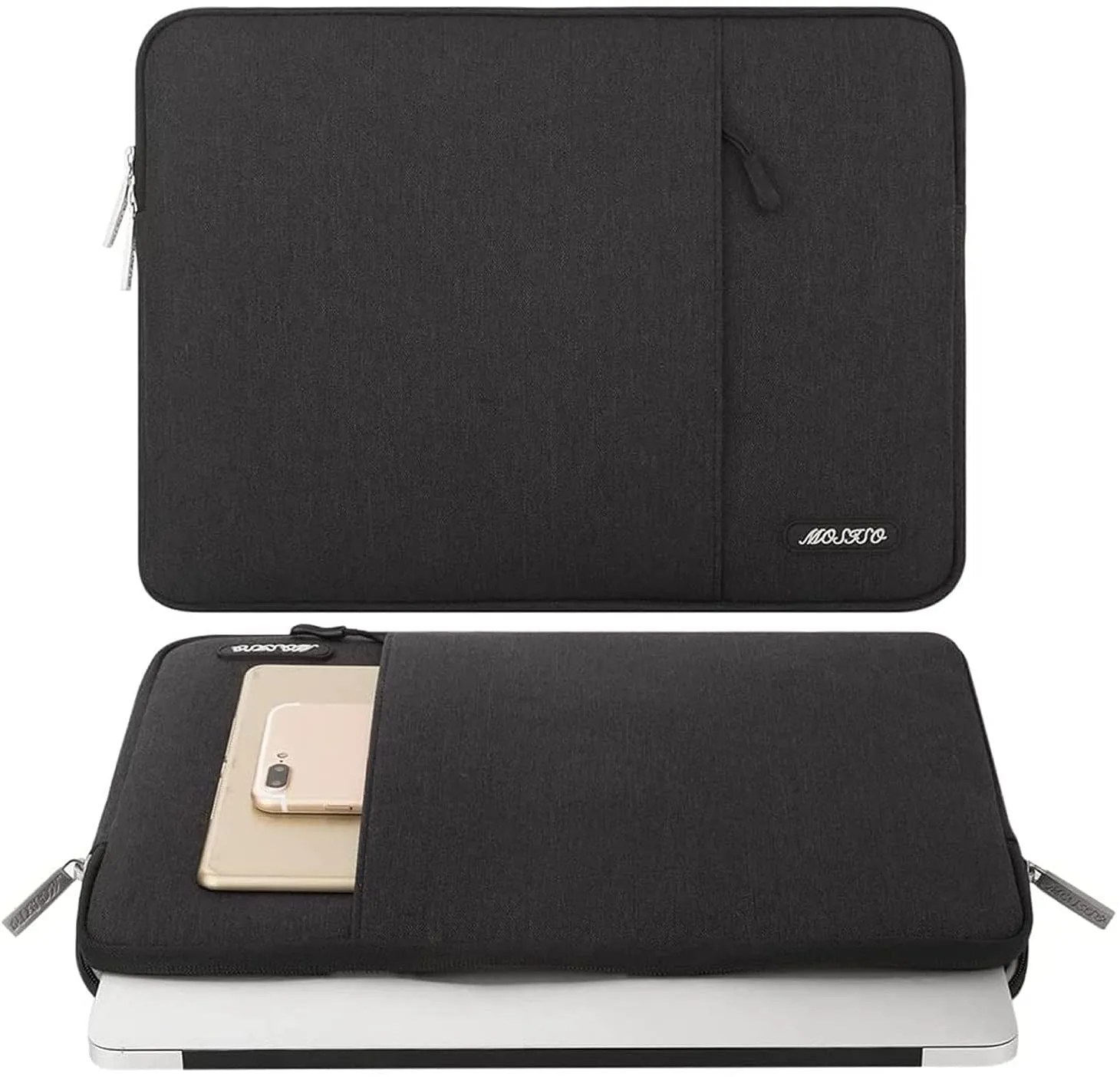 MOSISO Laptop Sleeve Bag Compatible with MacBook Pro 14 inch 2021 M1 Pro/M1 Max A2442, Compatible with MacBook Air/Pro Retina, 13-13.3 inch Notebook, Polyester Vertical Case with Pocket, Black