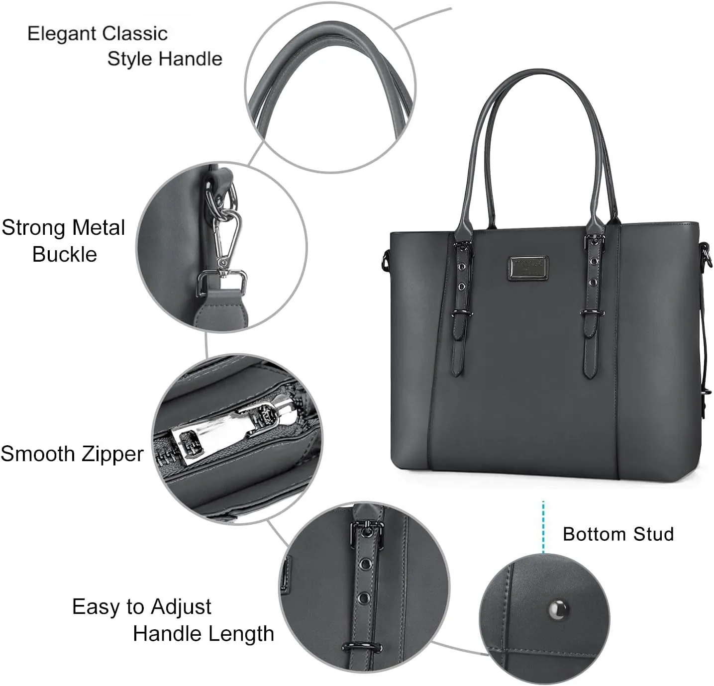 MOSISO PU Leather Laptop Tote Bag for Women (15-16 inch), Waterproof Large Capacity Business Work Briefcase Shoulder Laptop Bag, Gray