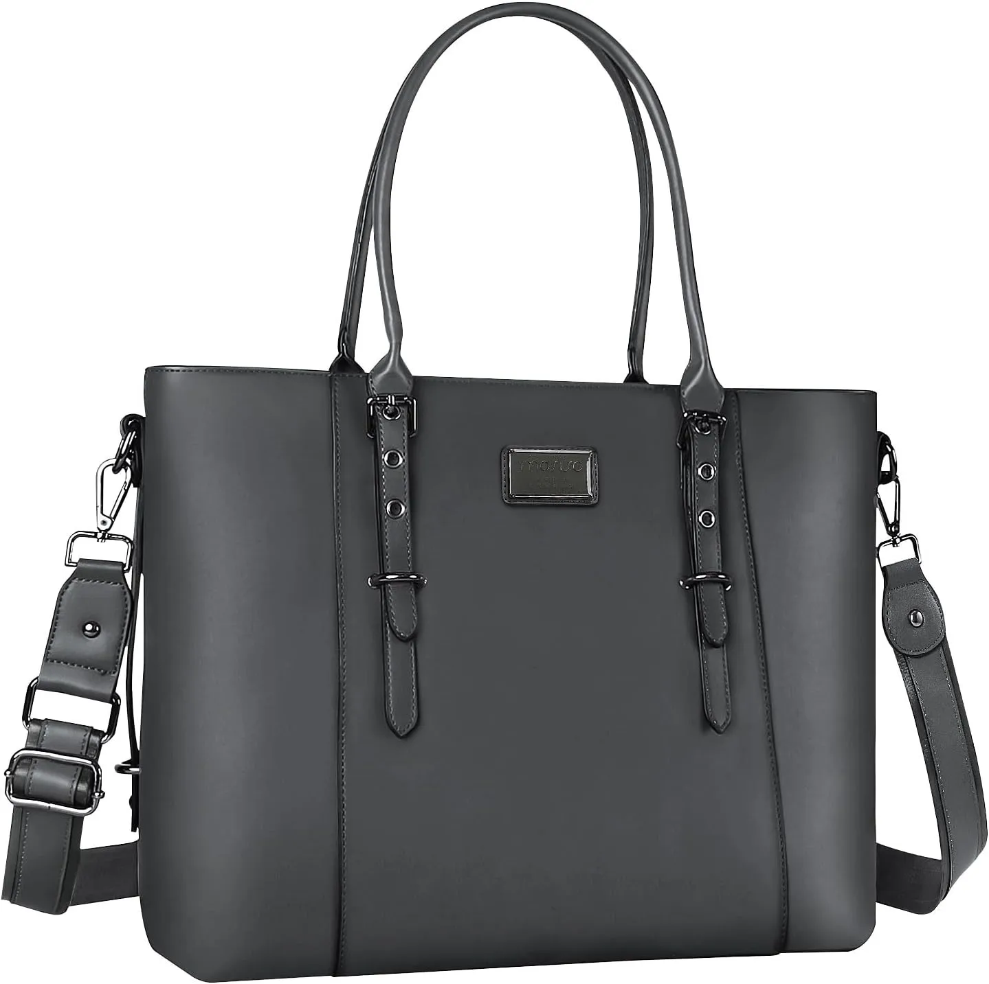 MOSISO PU Leather Laptop Tote Bag for Women (15-16 inch), Waterproof Large Capacity Business Work Briefcase Shoulder Laptop Bag, Gray
