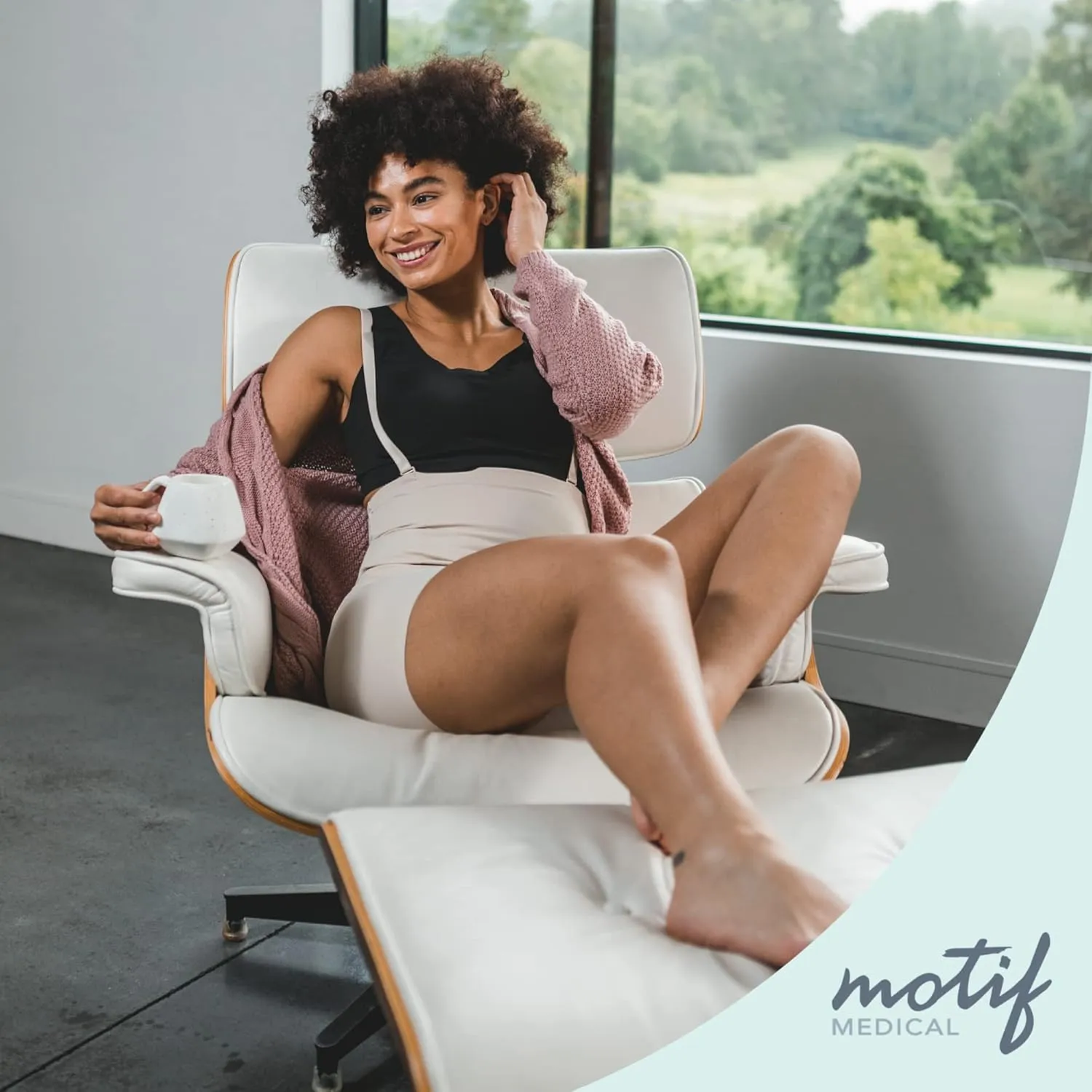 Motif Medical Postpartum Recovery Girdle - Eases Pain, Secure Fit C Section Girdle w/Zipper Closure - Spandex/Nylon Postpartum Recovery Garment for Waist, Hips, Tightens & Tones Belly (Medium, Nude)