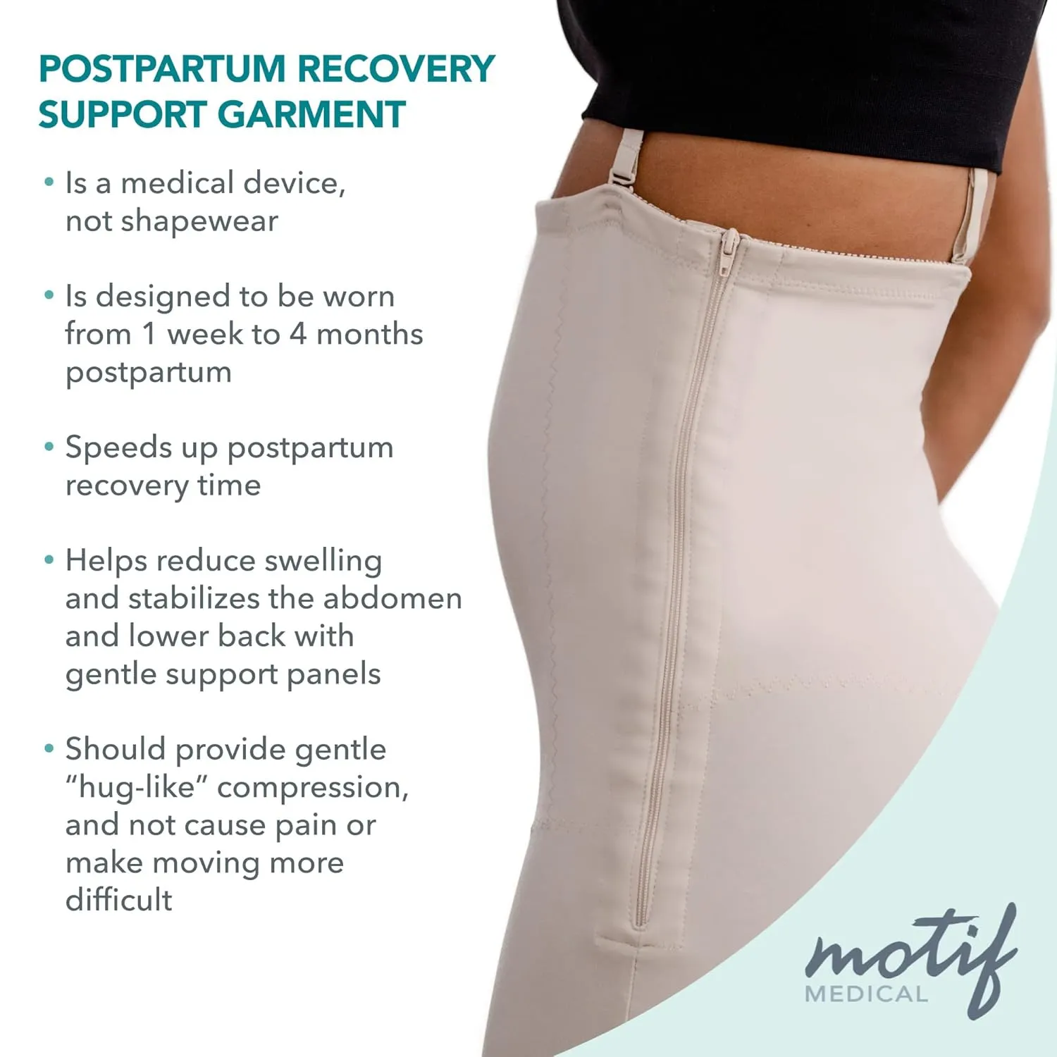Motif Medical Postpartum Recovery Girdle - Eases Pain, Secure Fit C Section Girdle w/Zipper Closure - Spandex/Nylon Postpartum Recovery Garment for Waist, Hips, Tightens & Tones Belly (Medium, Nude)