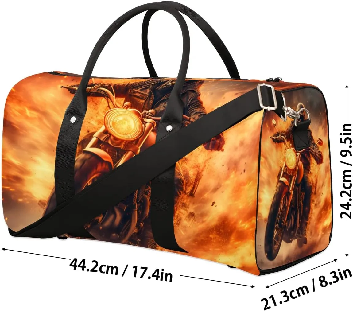 Motorcycle Extreme Sports Theme Travel Duffel Bag for Women Men Waterproof Foldable Overnight Weekender Bag Large Capacity Sports Gym Bag