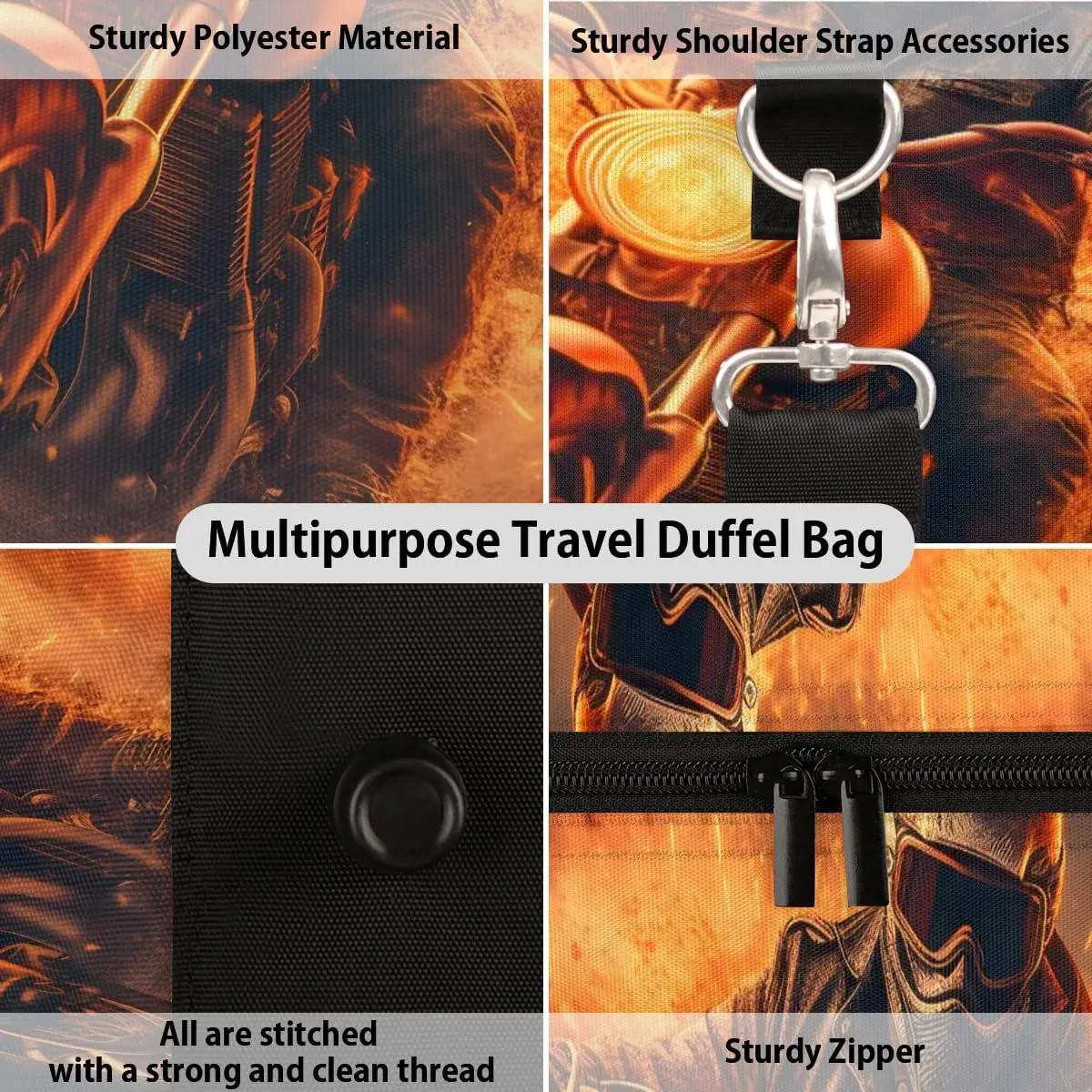 Motorcycle Extreme Sports Theme Travel Duffel Bag for Women Men Waterproof Foldable Overnight Weekender Bag Large Capacity Sports Gym Bag