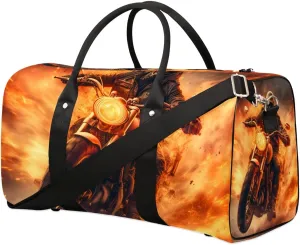 Motorcycle Extreme Sports Theme Travel Duffel Bag for Women Men Waterproof Foldable Overnight Weekender Bag Large Capacity Sports Gym Bag
