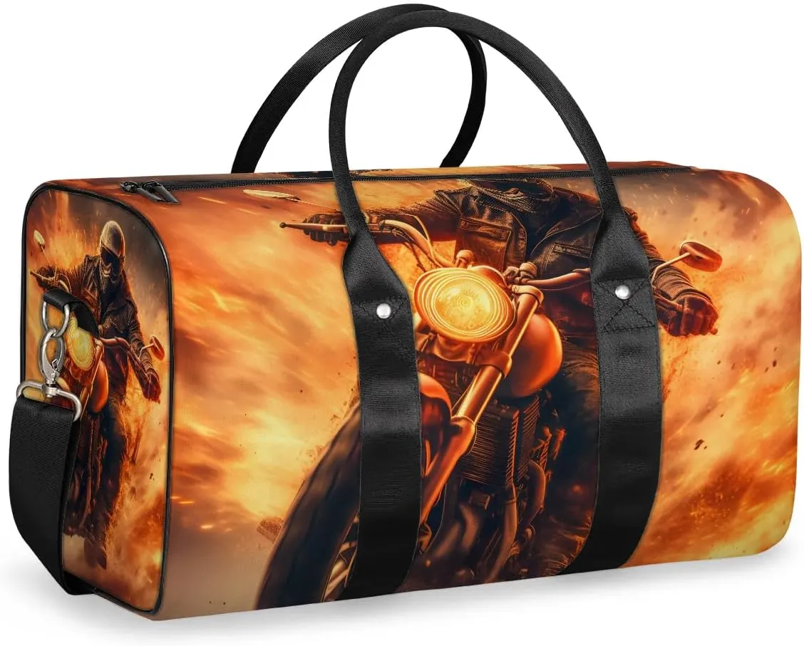 Motorcycle Extreme Sports Theme Travel Duffel Bag for Women Men Waterproof Foldable Overnight Weekender Bag Large Capacity Sports Gym Bag