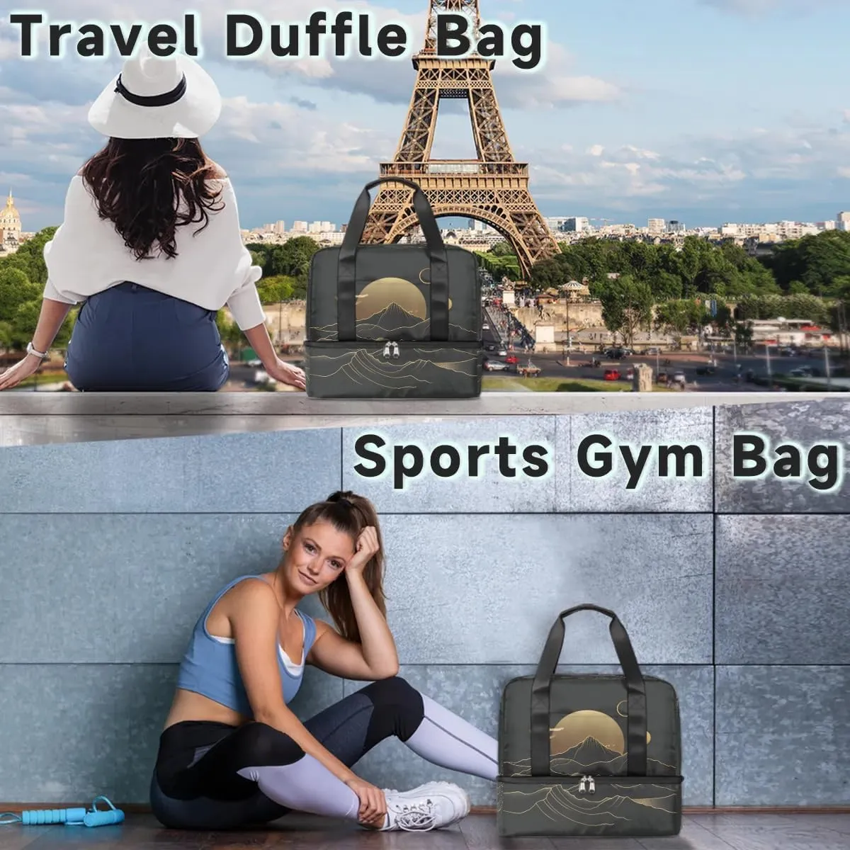 Mountain Sun Print Travel Duffel Bag Dry Wet Separated Sports Tote Travel Duffle Bag Gym Workout Bag Women Travel Duffel Bag for Women, Travel, Gym, Work