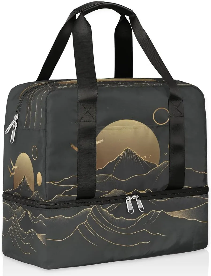 Mountain Sun Print Travel Duffel Bag Dry Wet Separated Sports Tote Travel Duffle Bag Gym Workout Bag Women Travel Duffel Bag for Women, Travel, Gym, Work