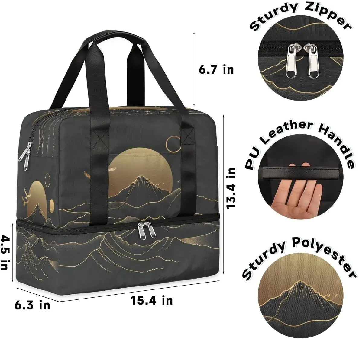 Mountain Sun Print Travel Duffel Bag Dry Wet Separated Sports Tote Travel Duffle Bag Gym Workout Bag Women Travel Duffel Bag for Women, Travel, Gym, Work