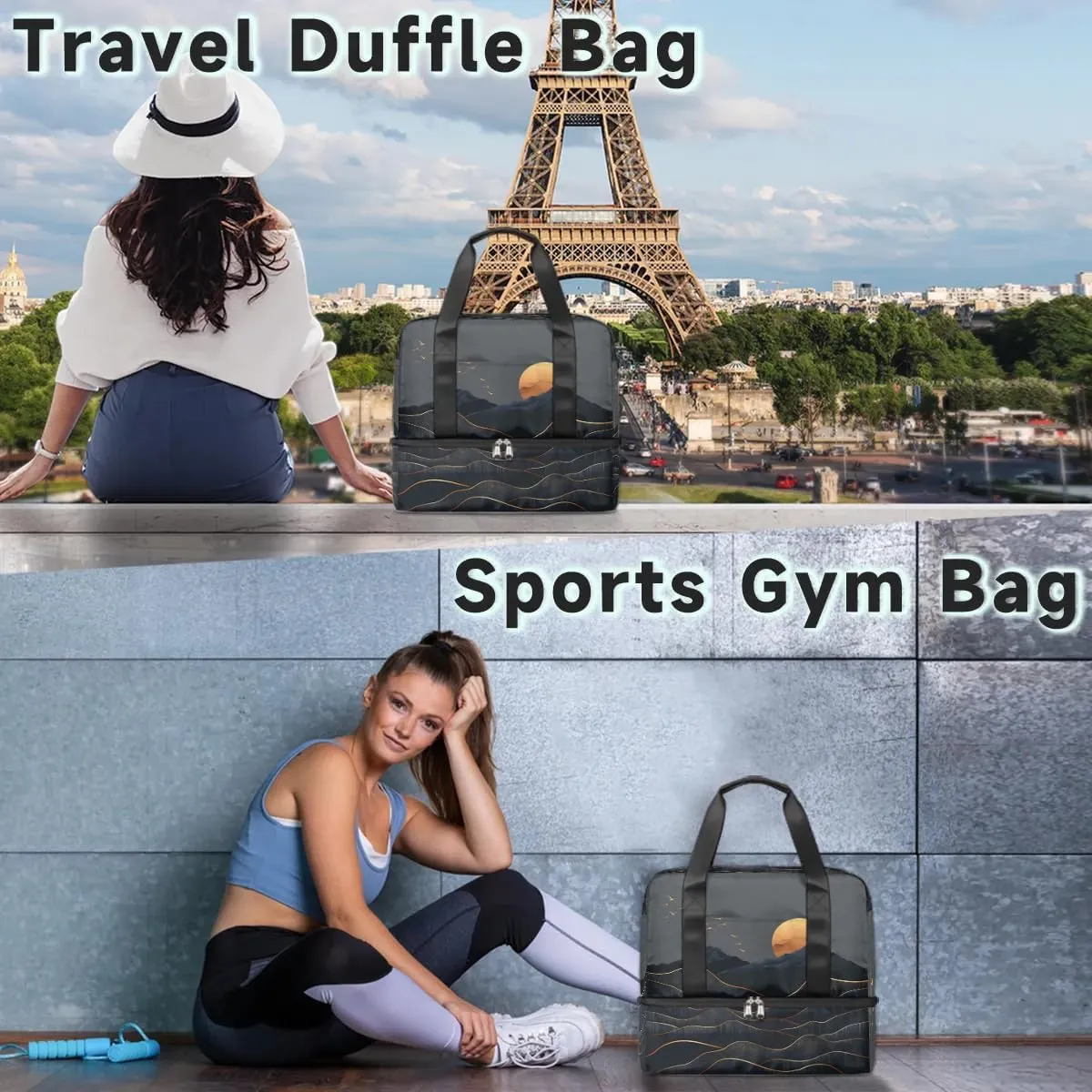 Mountain Sun Travel Duffel Bag Dry Wet Separated Sports Tote Travel Duffle Bag Gym Workout Bag Women Travel Duffel Bag for Women, Travel, Gym, Work