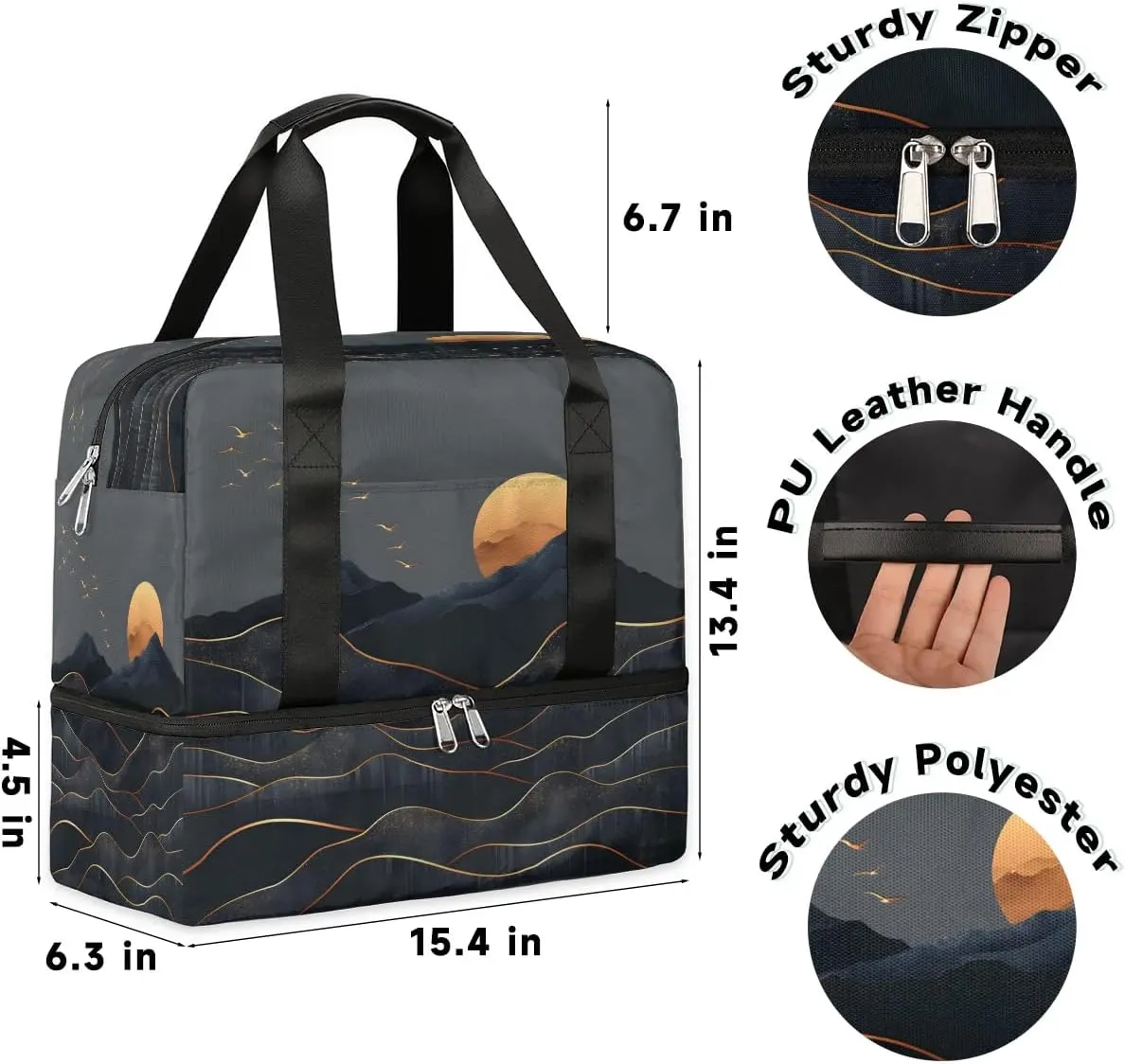 Mountain Sun Travel Duffel Bag Dry Wet Separated Sports Tote Travel Duffle Bag Gym Workout Bag Women Travel Duffel Bag for Women, Travel, Gym, Work