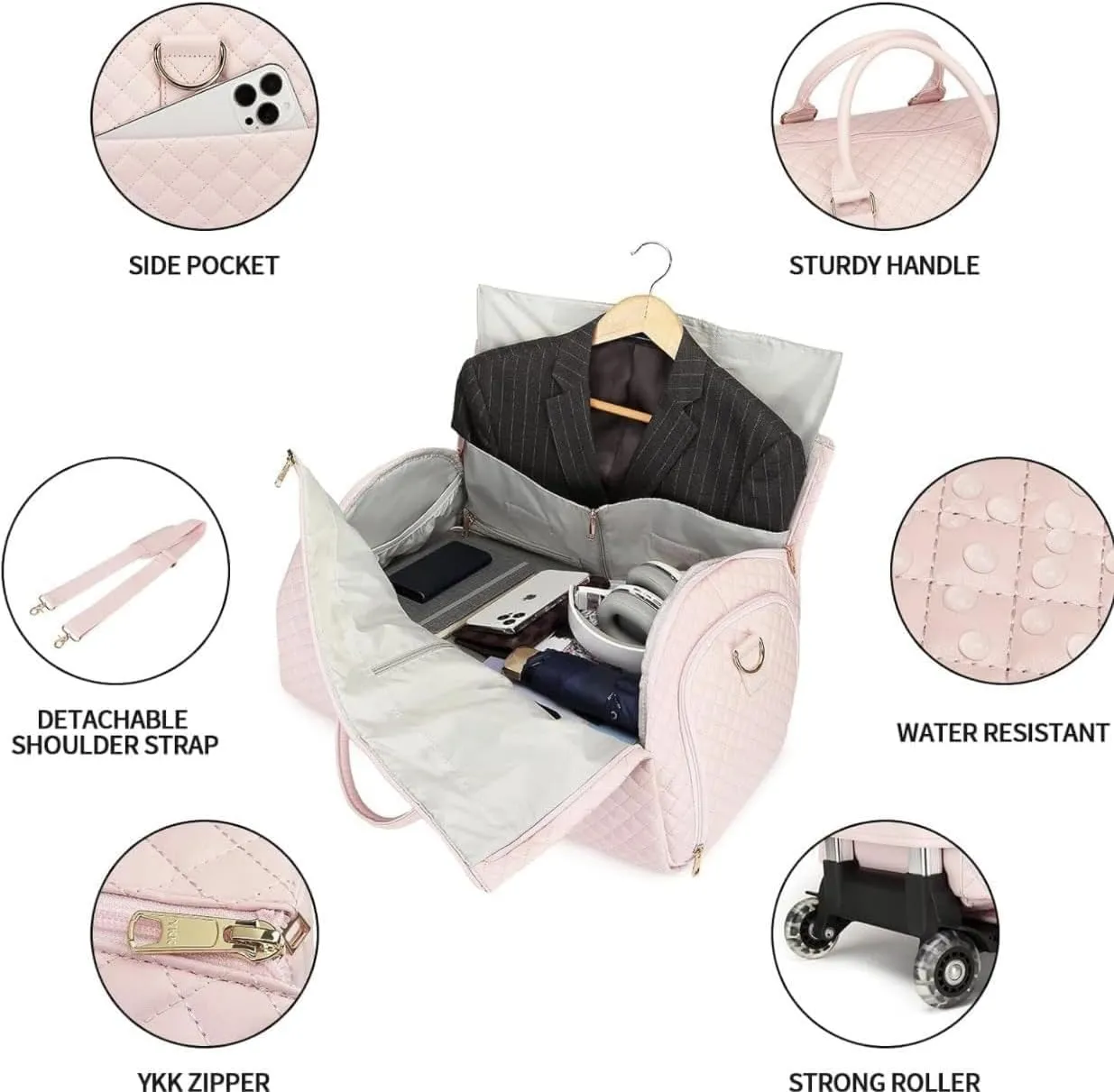 Myjennibag 2 In 1 Convertible Large Pu Leather Waterproof Duffle Bag With Wheels (Black)