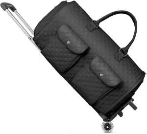 Myjennibag 2 In 1 Convertible Large Pu Leather Waterproof Duffle Bag With Wheels (Black)