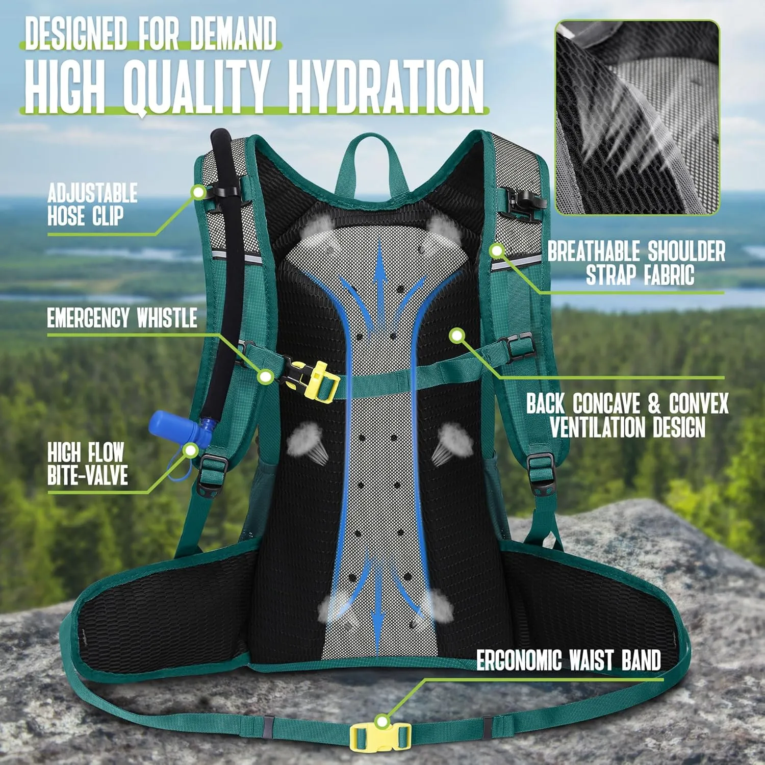 N NEVO RHINO Hydration Backpack, 18L Multipurpose Hiking Backpack with 3L Water Bladder, Water Backpack Insulated Hydration Pack Ideal for Hiking and Cycling
