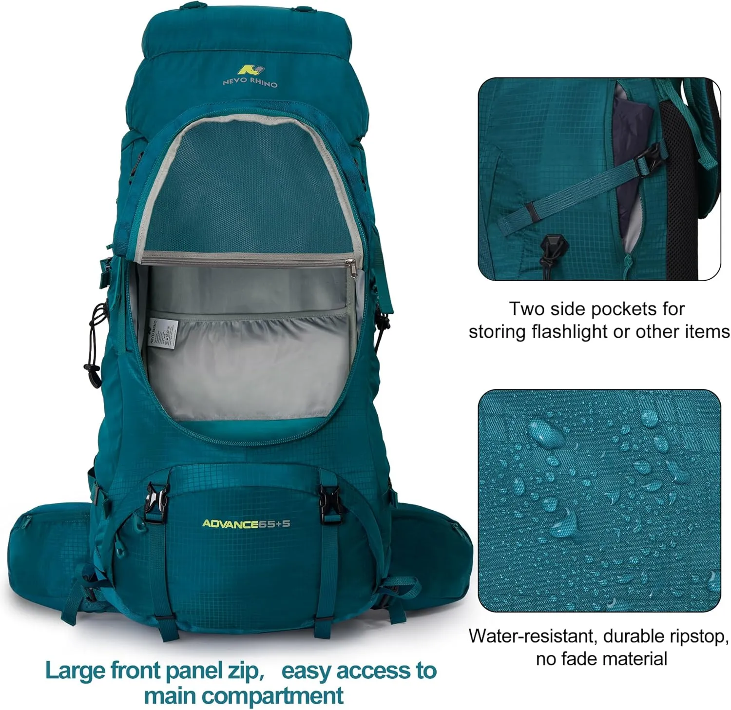 N NEVO RHINO Internal Frame Hiking Backpack 50/60/65/70/80L, Mountain Climbing Camping Backpack Daypack Waterproof Rain Cover