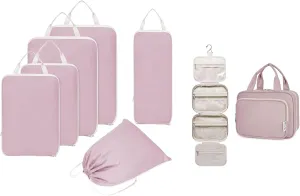 Narwey Hanging Toiletry Bag for Women with 6 Set Compression Packing Cubes