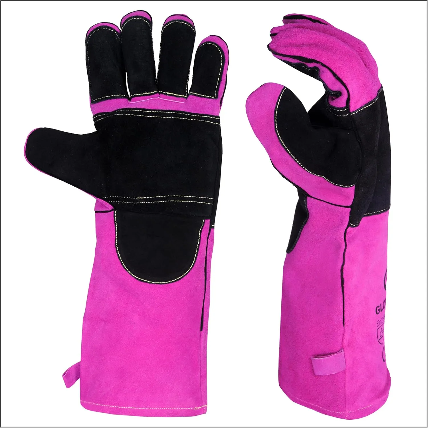 Nation Ladies BBQ/Welding Leather Gloves, Fire Resistant, MIG/TIG Welding, 16 Inch Long Sleeves, Pink/Black