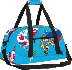National Flag World Map 18 inch Small Gym Bag for Women and Men, Lightweight Carry On Weekender Bag Mini Duffel Bag for Travel Sports Workout, Art