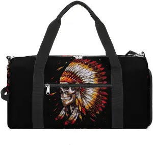 Native U.S. Chief Skull Funny Gym Bag Travel Tote Bag Duffel Bag with Shoe Compartment for Weekender Sports Vacation