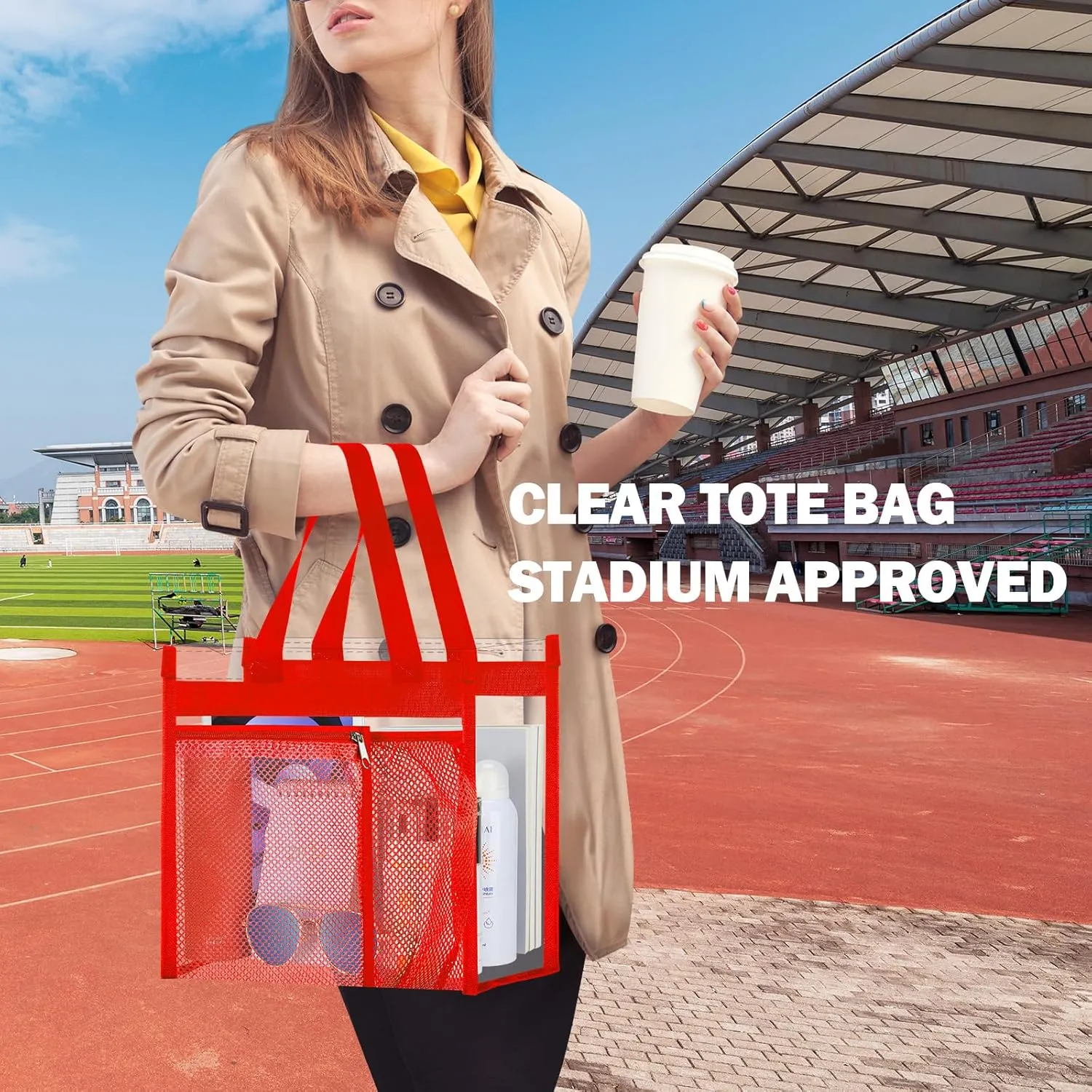 NATURAL STYLE 2-PACK Clear Bag Stadium Approved, Multifunction Clear Tote Bag for Travel Festival Work Concerts