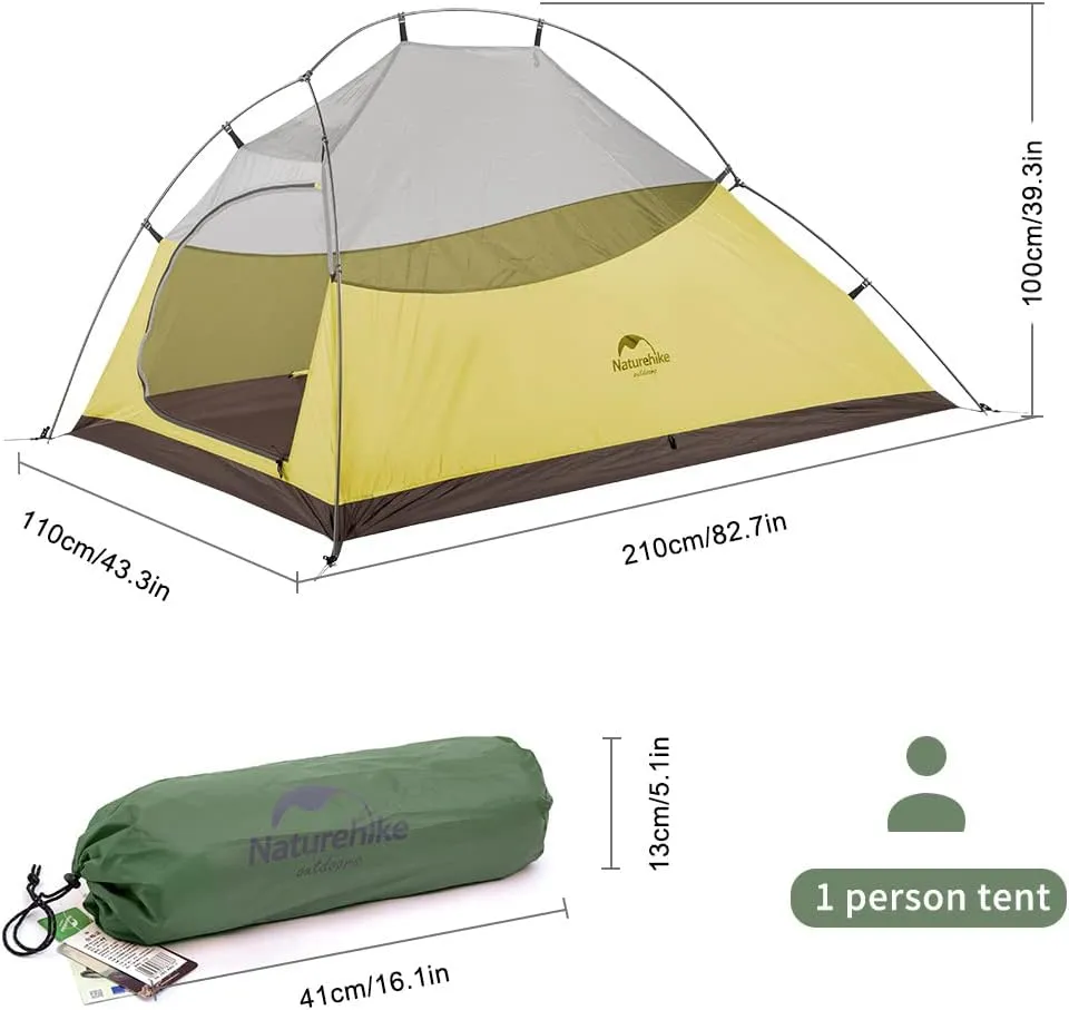 Naturehike Cloud-Up 1 Person Tent, Lightweight Backpacking Tents for One Man, Waterproof Ultralight One Person Tent for Camping Hiking Backpacking