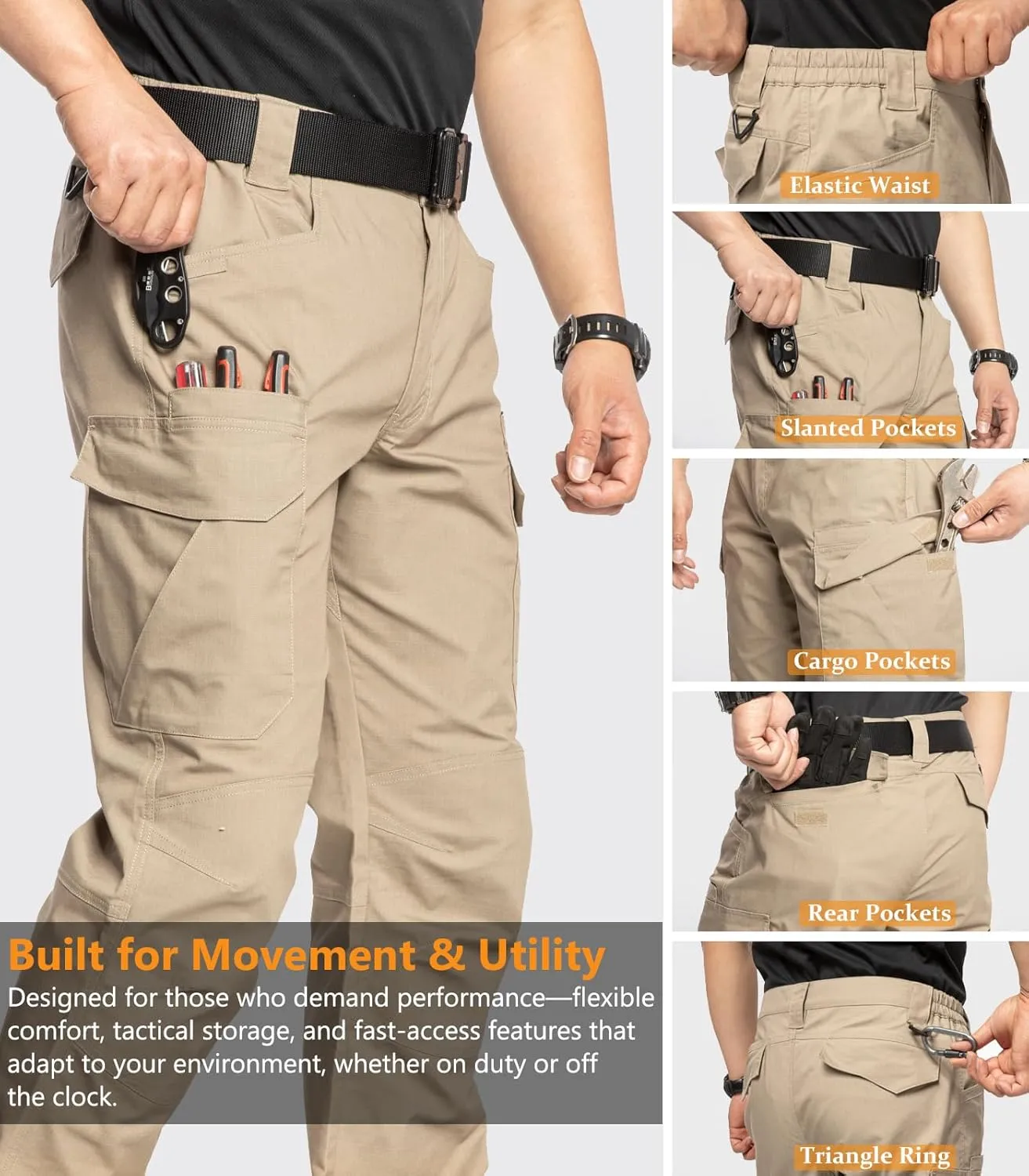 NAVEKULL Men's Flex Tactical Pants Ripstop Stretch Work Cargo Pants Water Resistant Outdoor EDC Hiking Pants