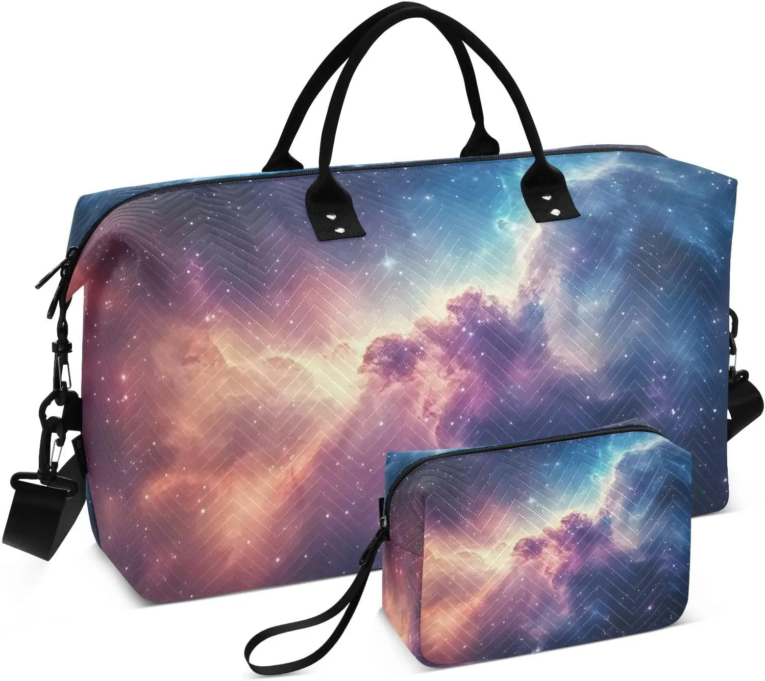 Nebula Purple Fantasy Duffel Bag for Traveling, Gym Bags with Multiple Interior Pockets for Women Men Toiletry Purse Included 20.5”x 1.9” x 13.8”