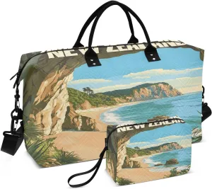 New Zealand Beach View Sports Gym Bag for Women Men Travel Duffel Bag Weekend Overnight Carry on Bag with Toiletry Bag Training Handbag for Hospital Plane Swimming Yoga Workout