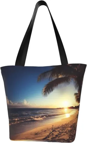 Night Beach View printed Shoulder bag Canvas Shopping Bag Fashion Handbag