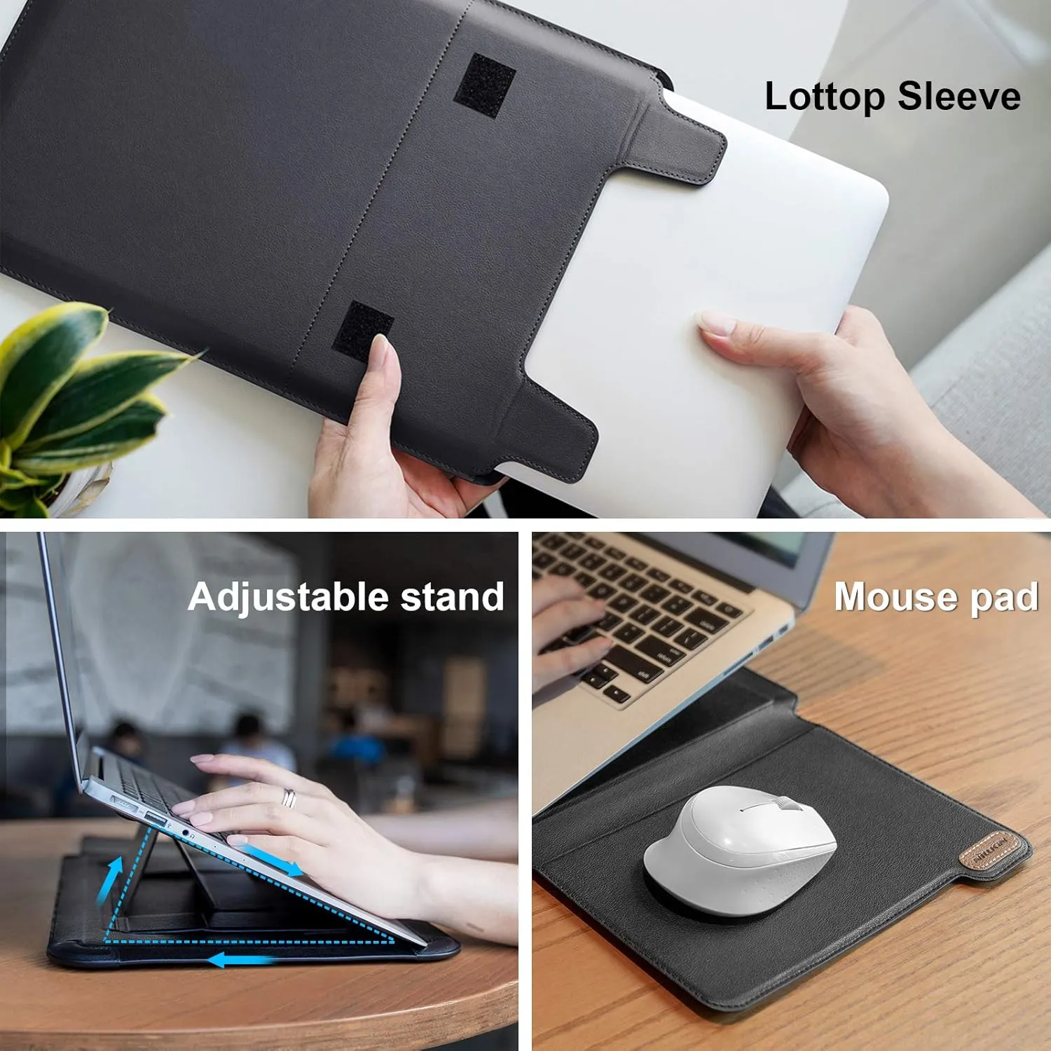 Nillkin Laptop Sleeve for MacBook Air M4(2025)/Pro 13/MacBook Air 13 inch, MacBook Air Sleeve with Laptop Stand and Mouse Pad, Case Bag for 13-14 inch MacBook, ASUS, Dell, HP, Black