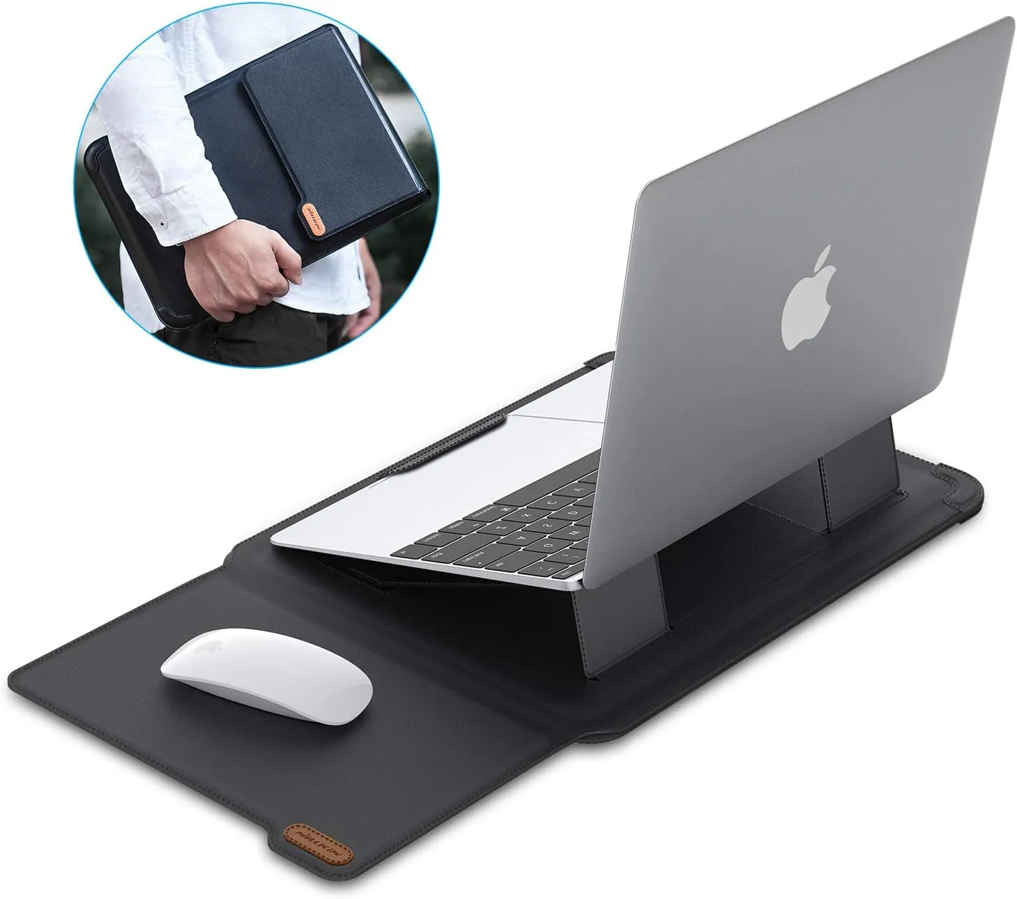 Nillkin Laptop Sleeve for MacBook Air M4(2025)/Pro 13/MacBook Air 13 inch, MacBook Air Sleeve with Laptop Stand and Mouse Pad, Case Bag for 13-14 inch MacBook, ASUS, Dell, HP, Black