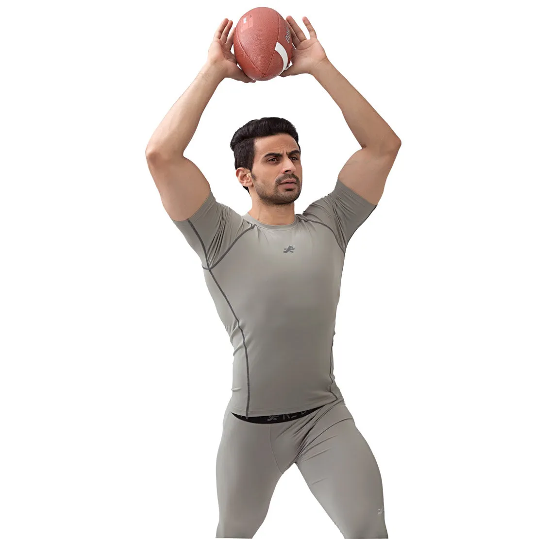 Nylon Compression Tshirt Half Sleeve Tights For Men (Light Grey)