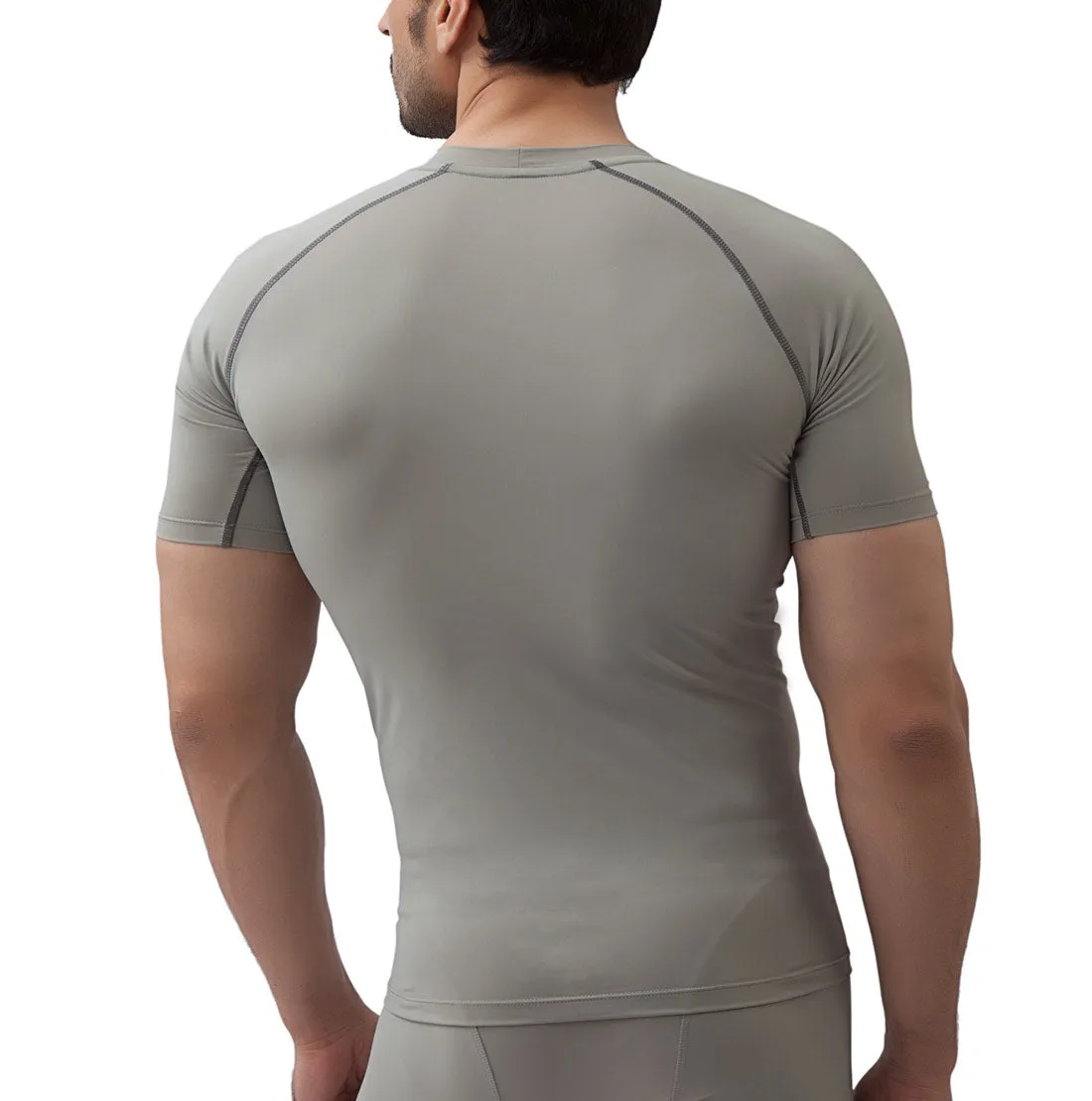 Nylon Compression Tshirt Half Sleeve Tights For Men (Light Grey)