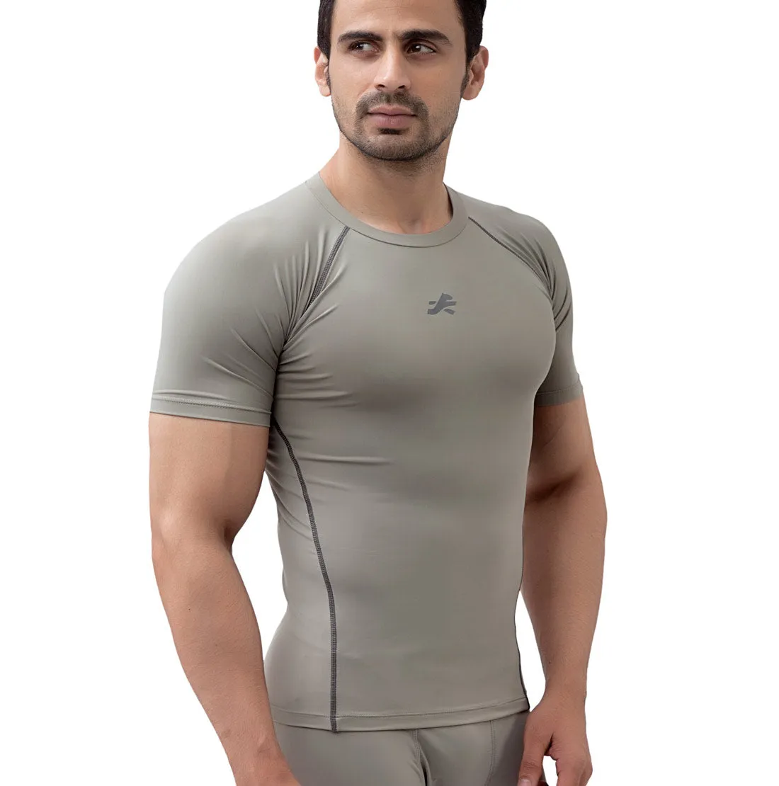 Nylon Compression Tshirt Half Sleeve Tights For Men (Light Grey)