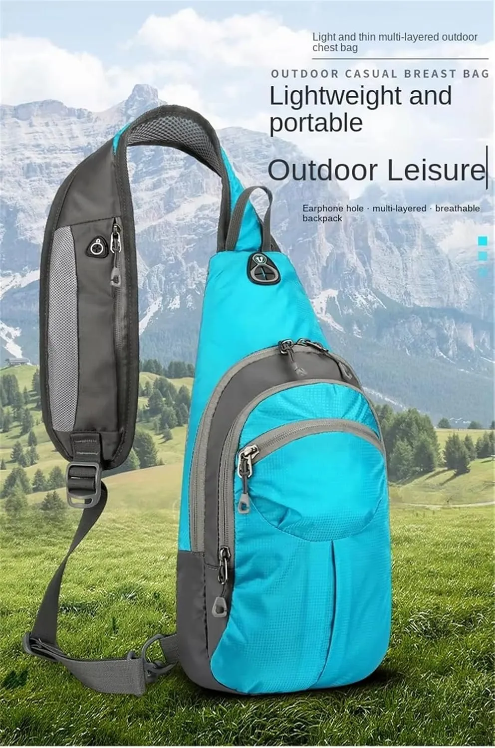 Nylon Crossbody Sling Chest Bag Daypack for Men Women Sport Hiking Bicycle Travel Gym Small Backpack Outdoor (Blue), Average