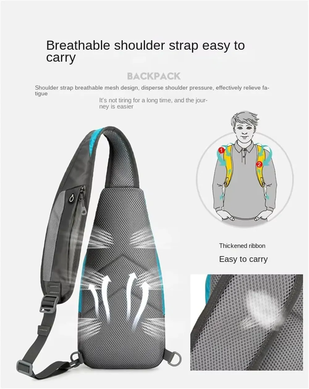 Nylon Crossbody Sling Chest Bag Daypack for Men Women Sport Hiking Bicycle Travel Gym Small Backpack Outdoor (Blue), Average