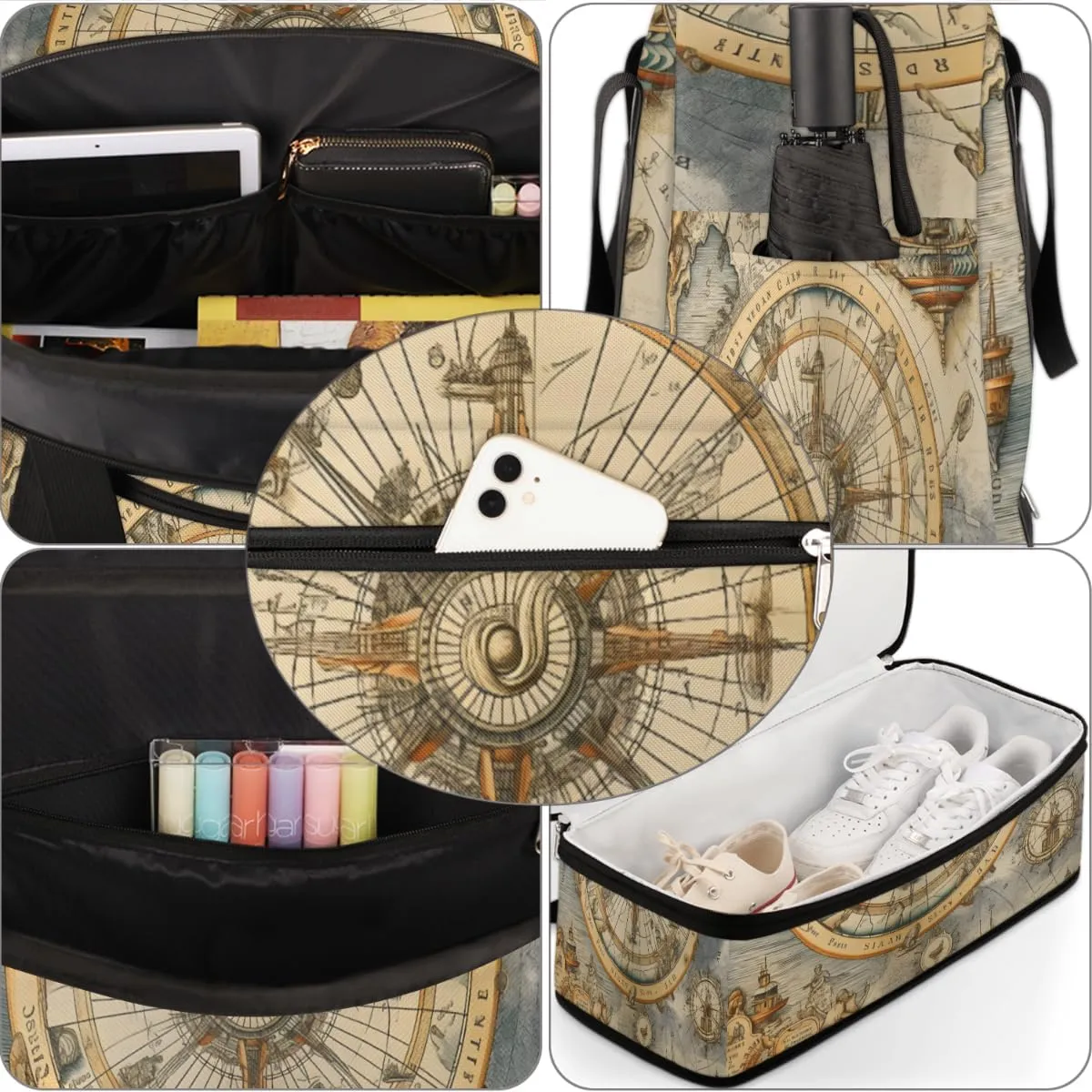 Ocean Compass Foldable Duffle Bag with Shoes Compartment Large Capacity Waterproof Travel Weekender Bag Overnight Bag for Sports Gym