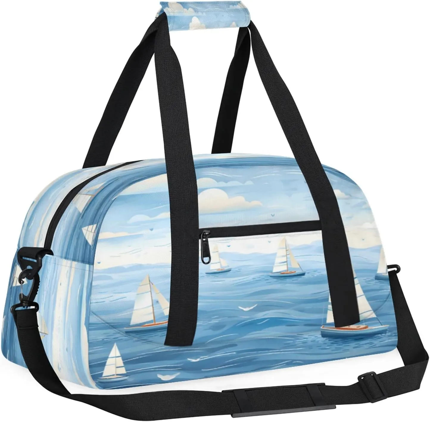 Ocean Sailboat Small Gym Bag 18 inch Carry On Duffel Bag for Weekender Travel Sports Workout Yoga Gymnastics Dance Ballet