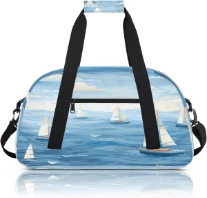Ocean Sailboat Small Gym Bag 18 inch Carry On Duffel Bag for Weekender Travel Sports Workout Yoga Gymnastics Dance Ballet