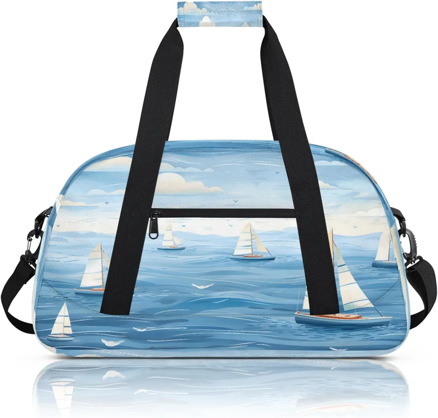Ocean Sailboat Small Gym Bag 18 inch Carry On Duffel Bag for Weekender Travel Sports Workout Yoga Gymnastics Dance Ballet