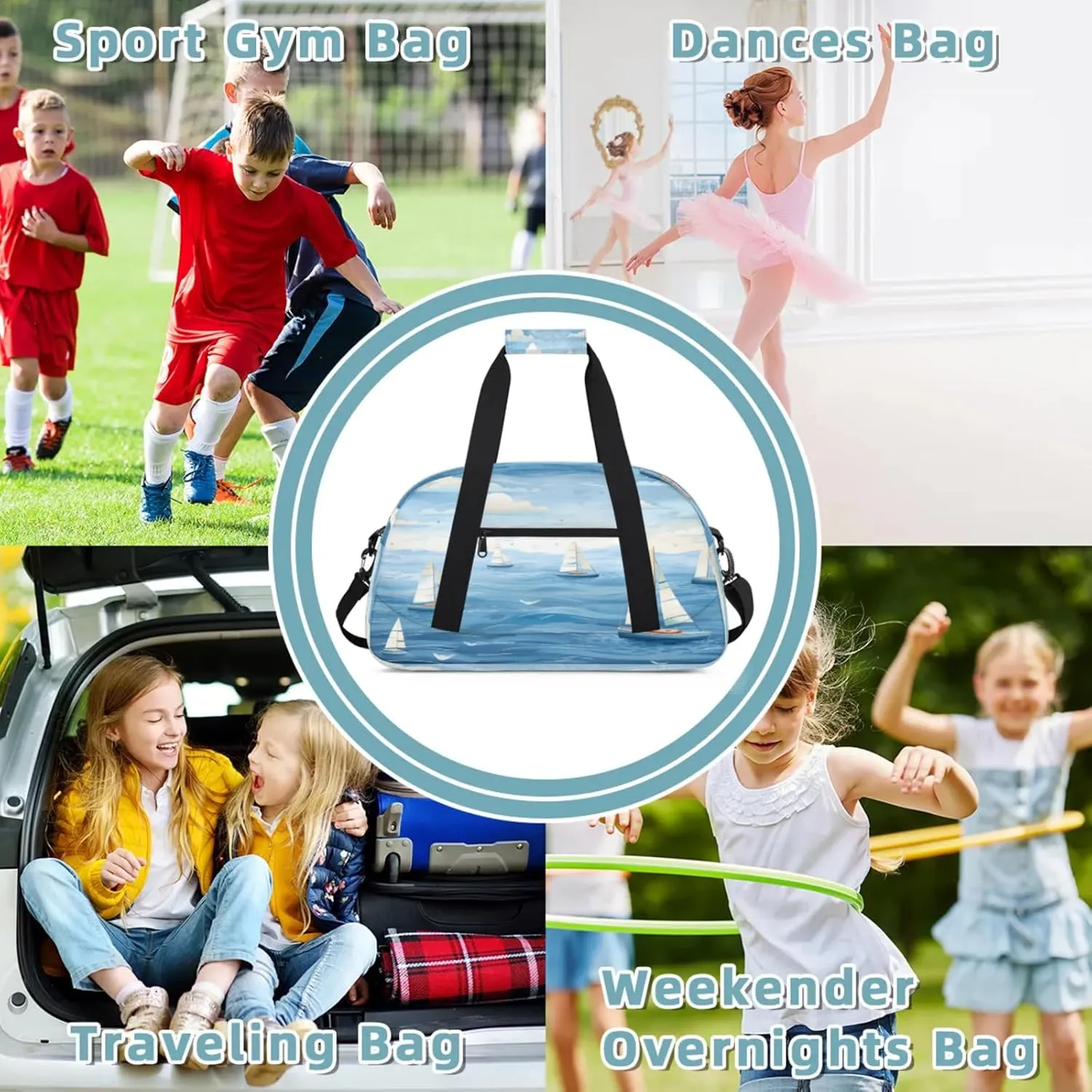 Ocean Sailboat Small Gym Bag 18 inch Carry On Duffel Bag for Weekender Travel Sports Workout Yoga Gymnastics Dance Ballet