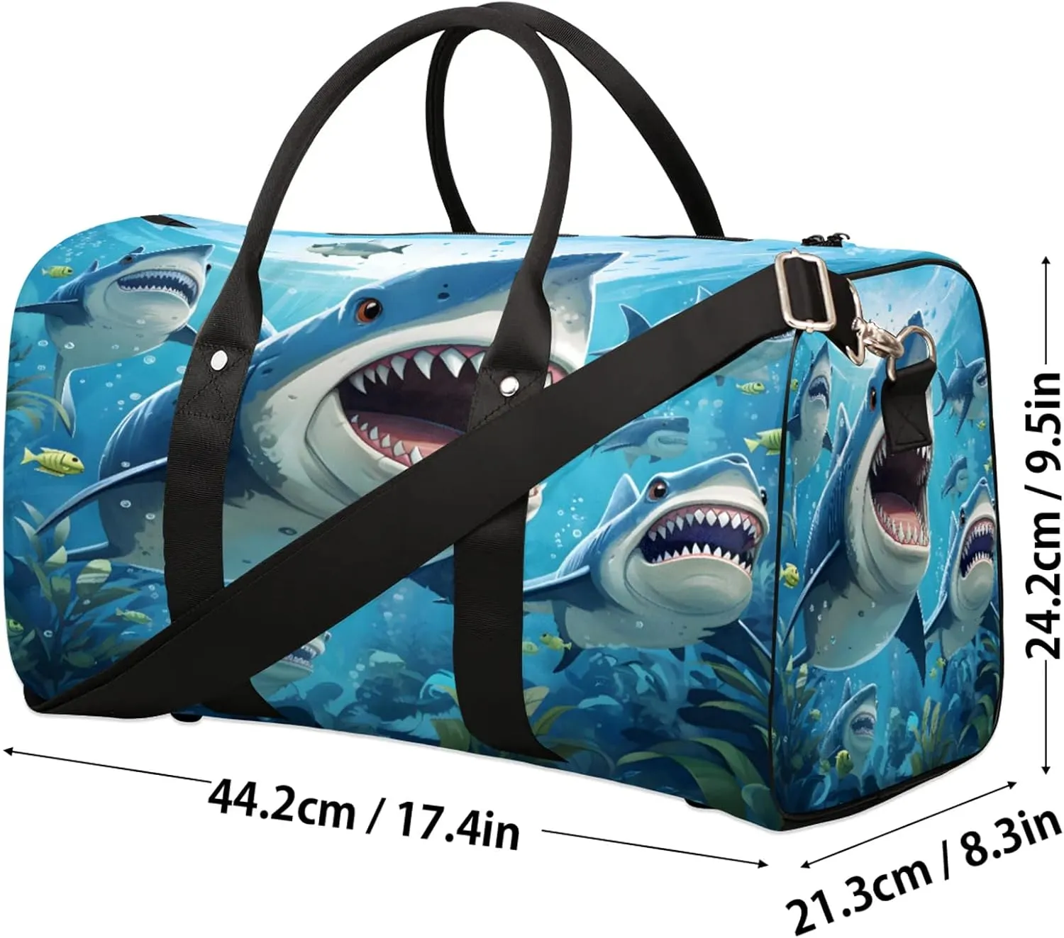 Ocean Shark Travel Duffle Bag, Sports Gym Bags for Women Men, Carry On Weekender Overnight Workout Airplane Trips Bag