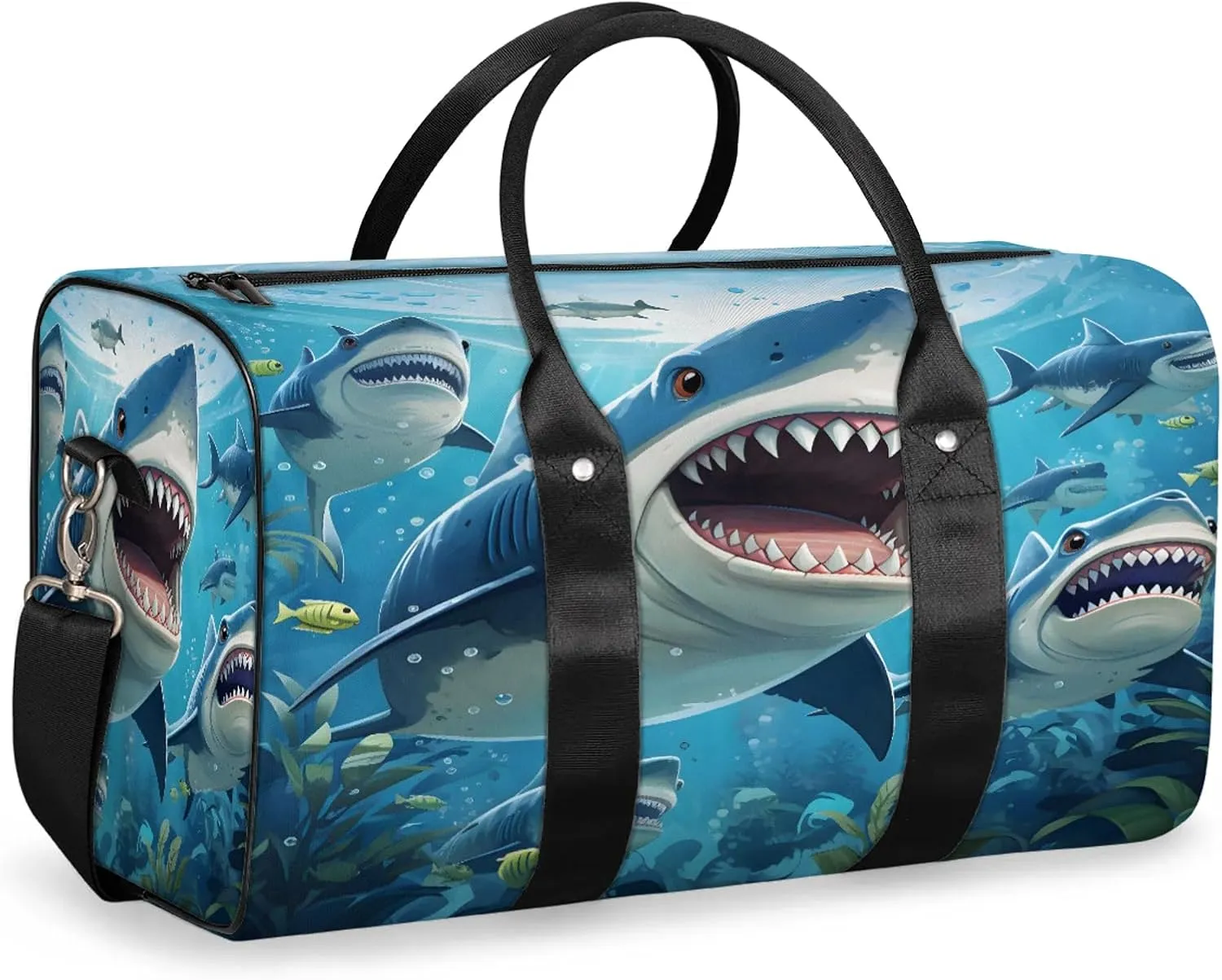Ocean Shark Travel Duffle Bag, Sports Gym Bags for Women Men, Carry On Weekender Overnight Workout Airplane Trips Bag