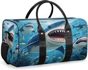Ocean Shark Travel Duffle Bag, Sports Gym Bags for Women Men, Carry On Weekender Overnight Workout Airplane Trips Bag