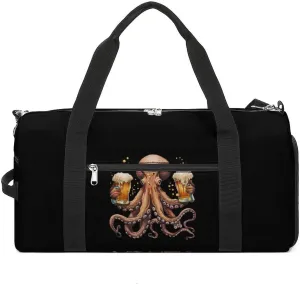 Octopus with Beers Travel Gym Bag Sport Workout Duffel Bags with Compartments And Side Pocket